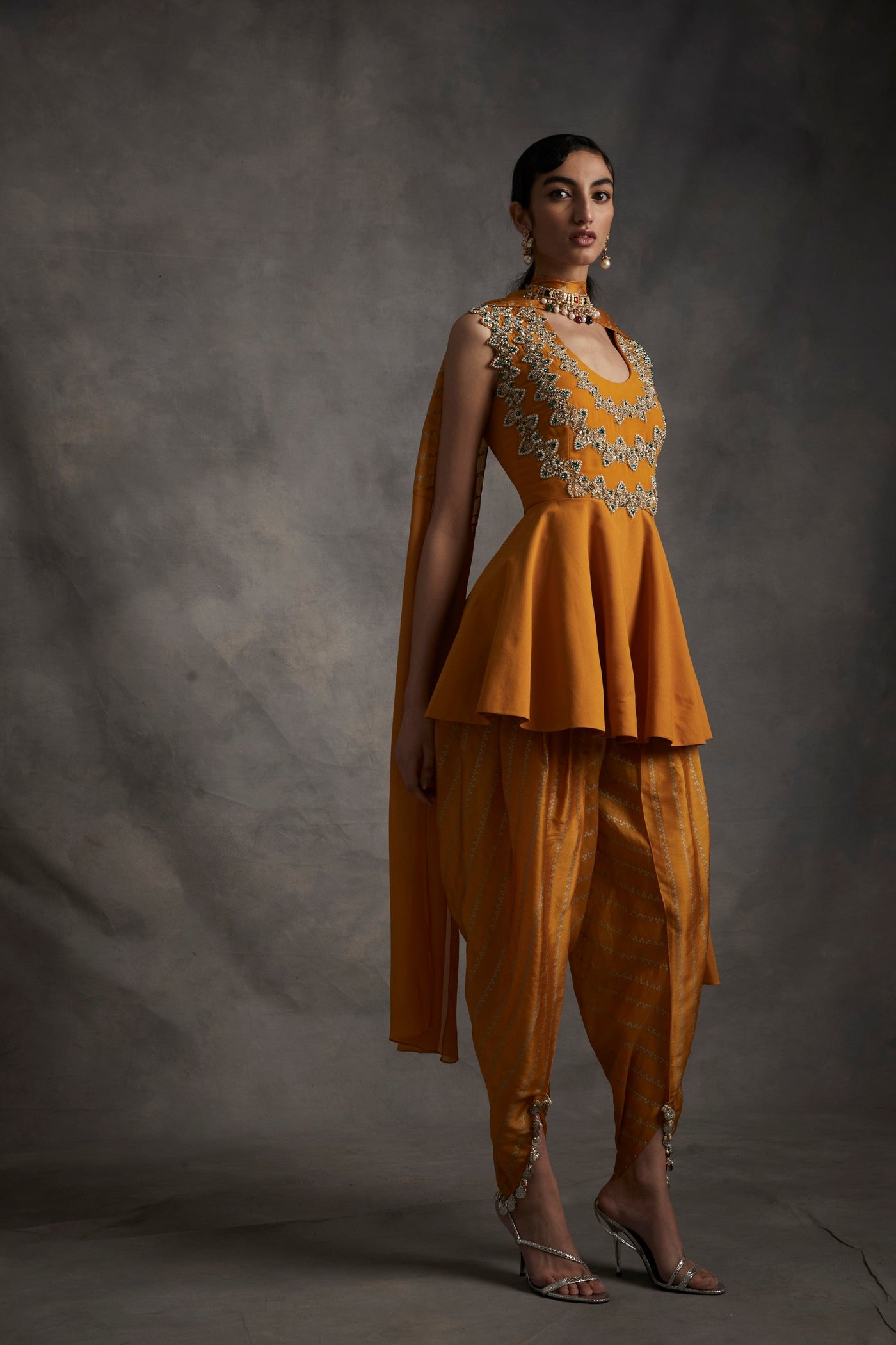 Haldi Embroidered Peplum & Dhoti