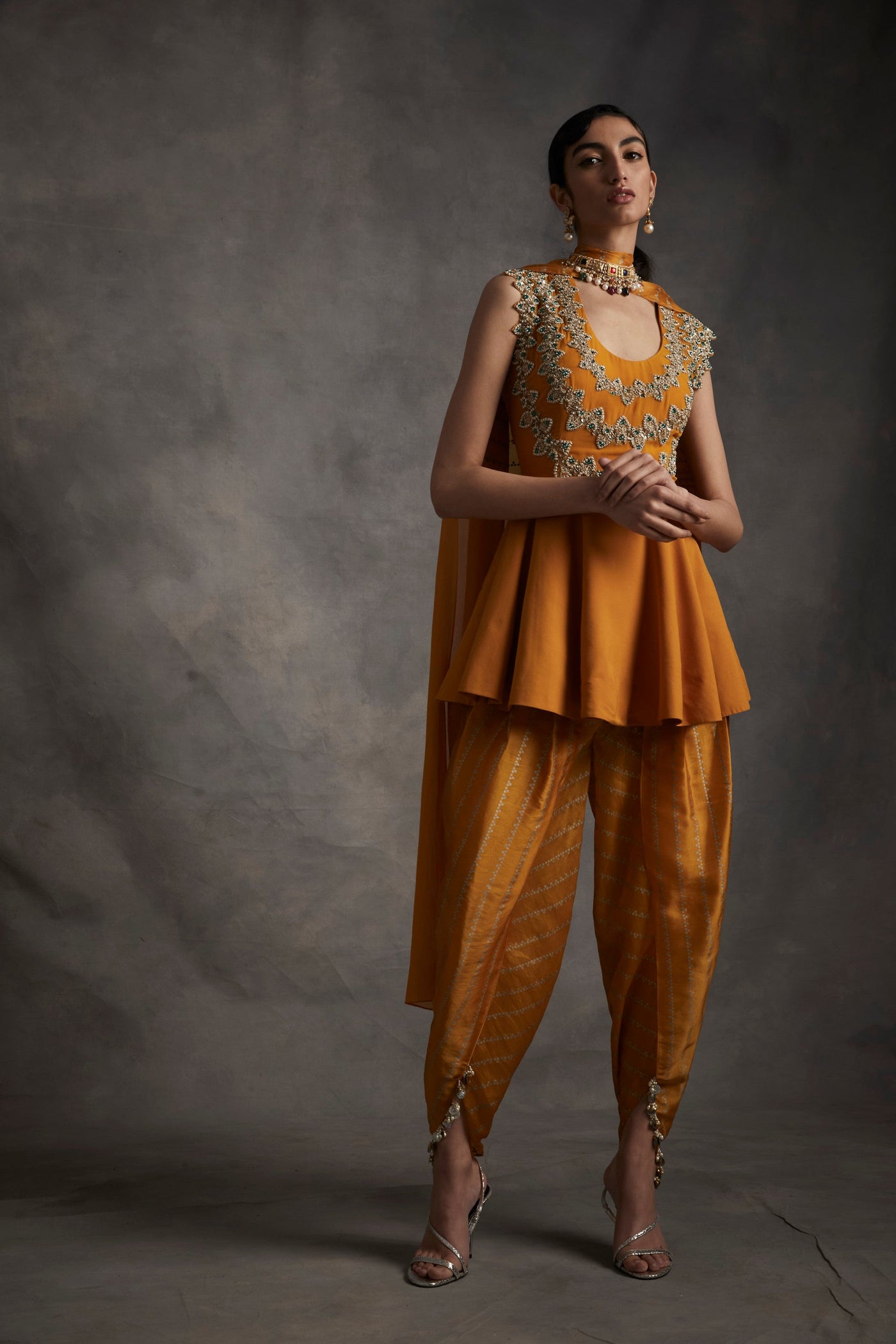 Haldi Embroidered Peplum & Dhoti