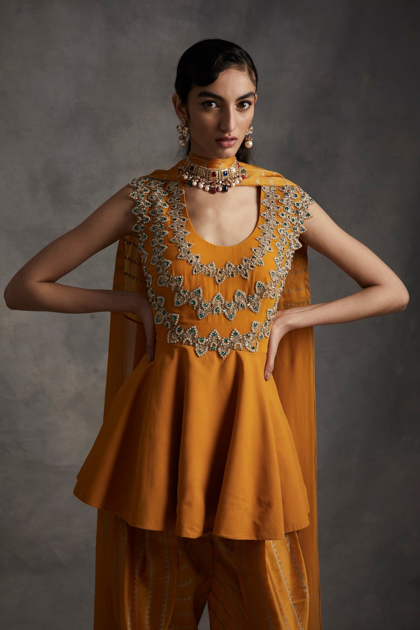 Haldi Embroidered Peplum & Dhoti