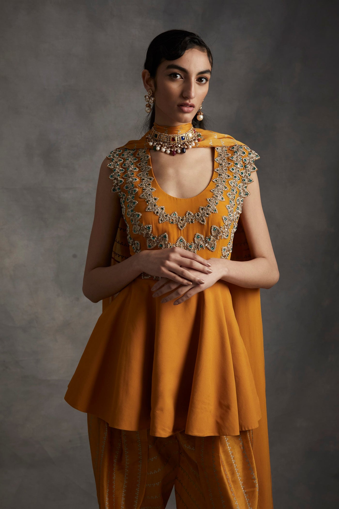 Haldi Embroidered Peplum & Dhoti