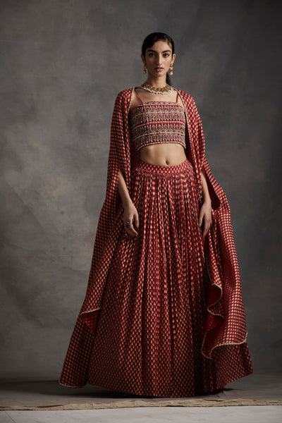 Red Bindu Print Cape Set