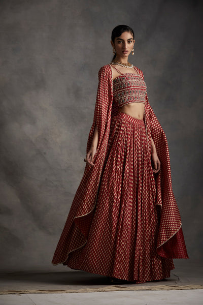 Red Bindu Print Cape Set