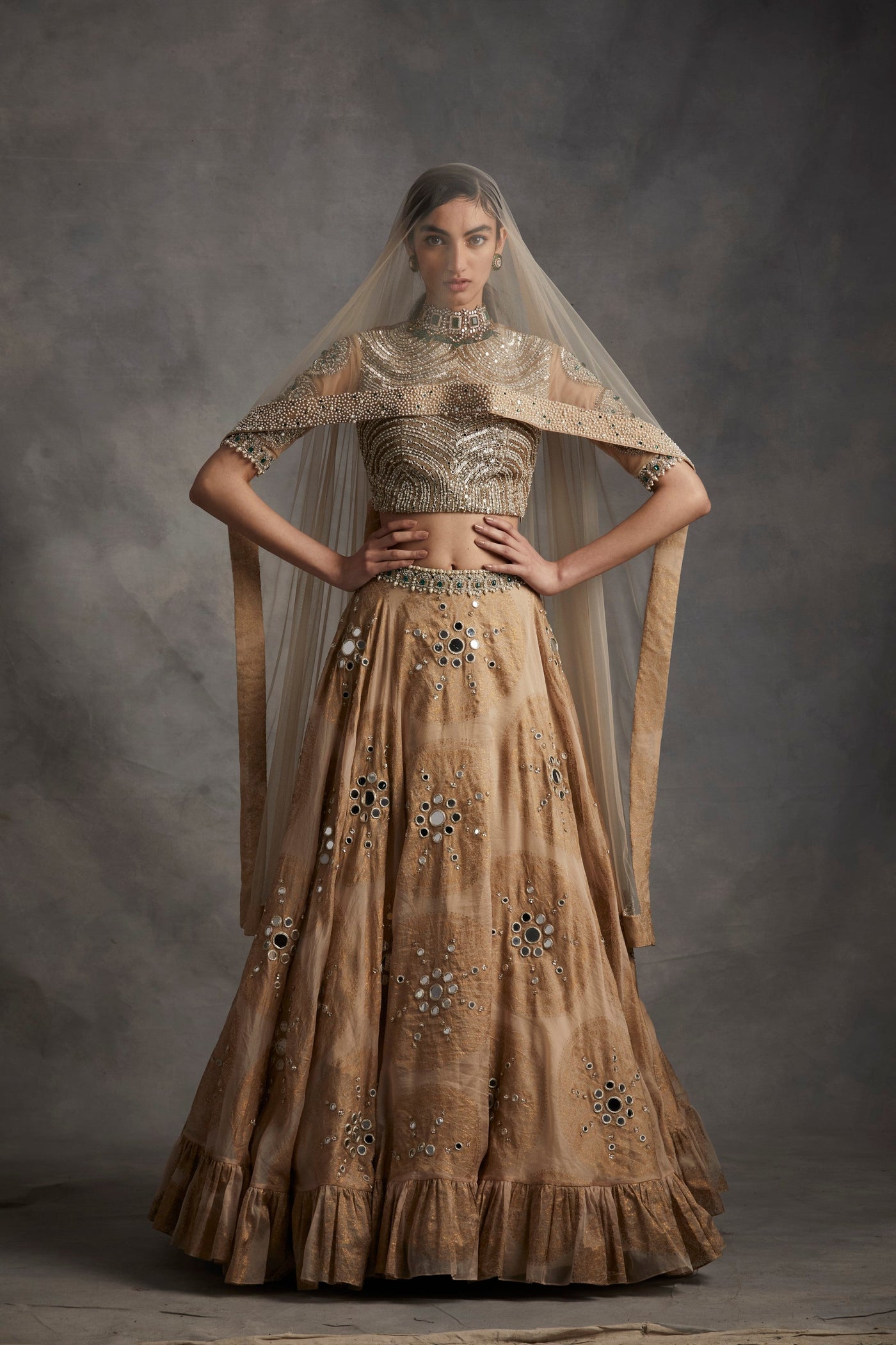 Beige Ambi Circle Print Lehenga Set