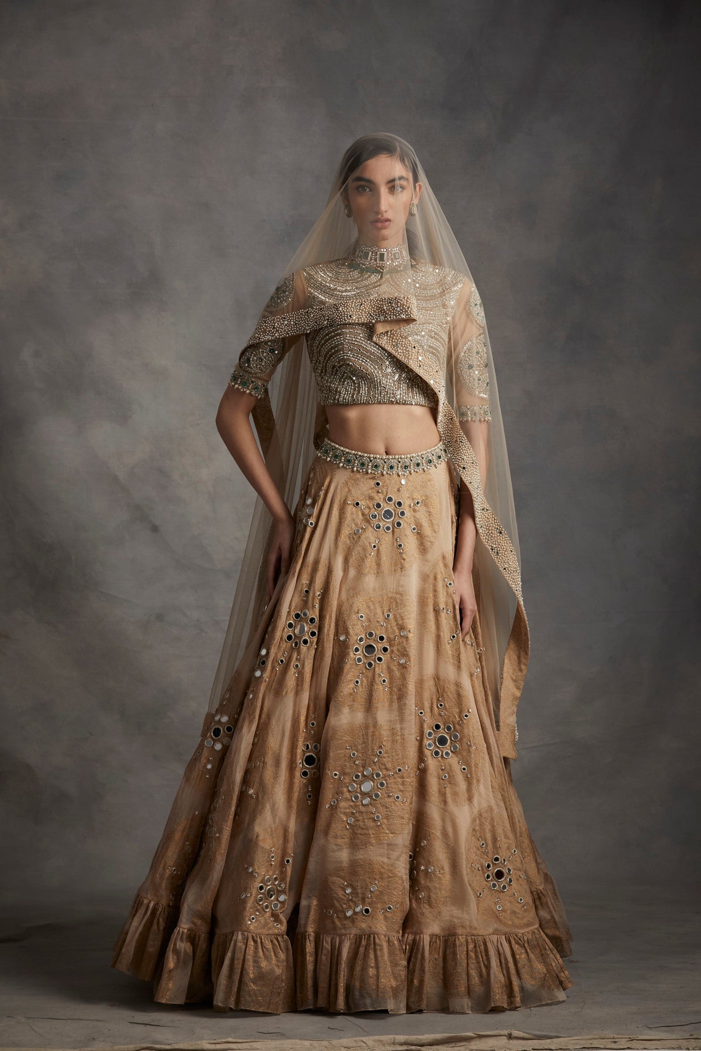 Beige Ambi Circle Print Lehenga Set