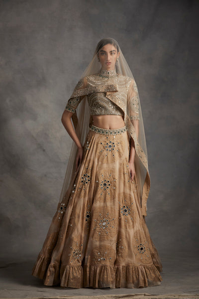 Beige Ambi Circle Print Lehenga Set