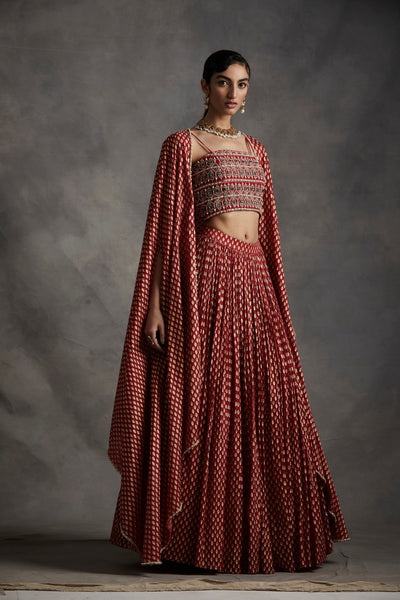 Red Bindu Print Cape Set