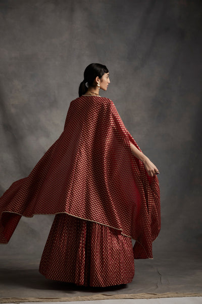 Red Bindu Print Cape Set