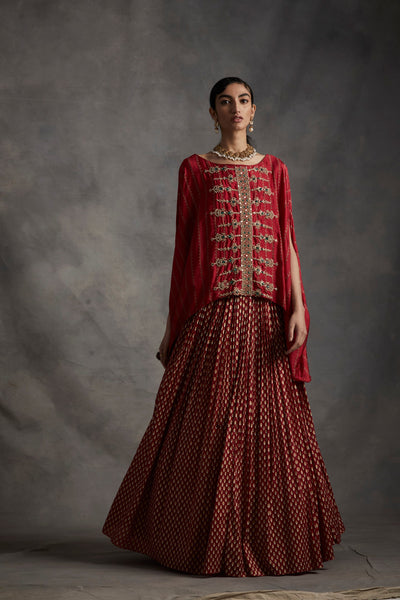 Red Kaftan & Bindu Print Skirt