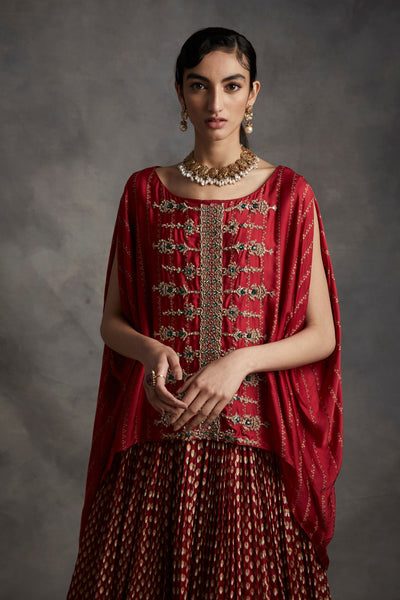 Red Kaftan & Bindu Print Skirt