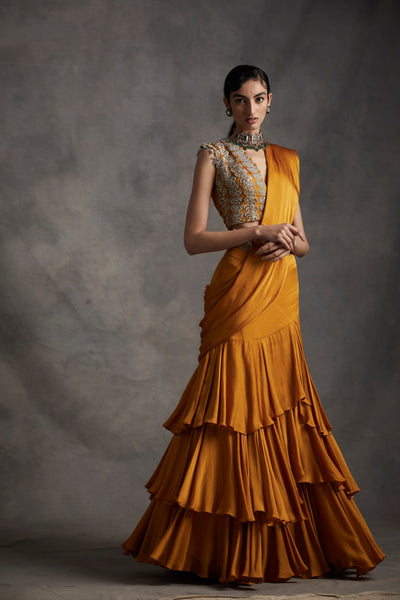 Haldi Belted Layered Saree
