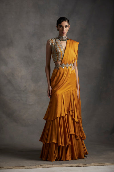 Haldi Belted Layered Saree