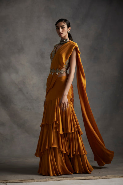 Haldi Belted Layered Saree