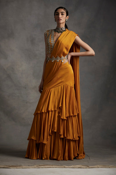 Haldi Belted Layered Saree