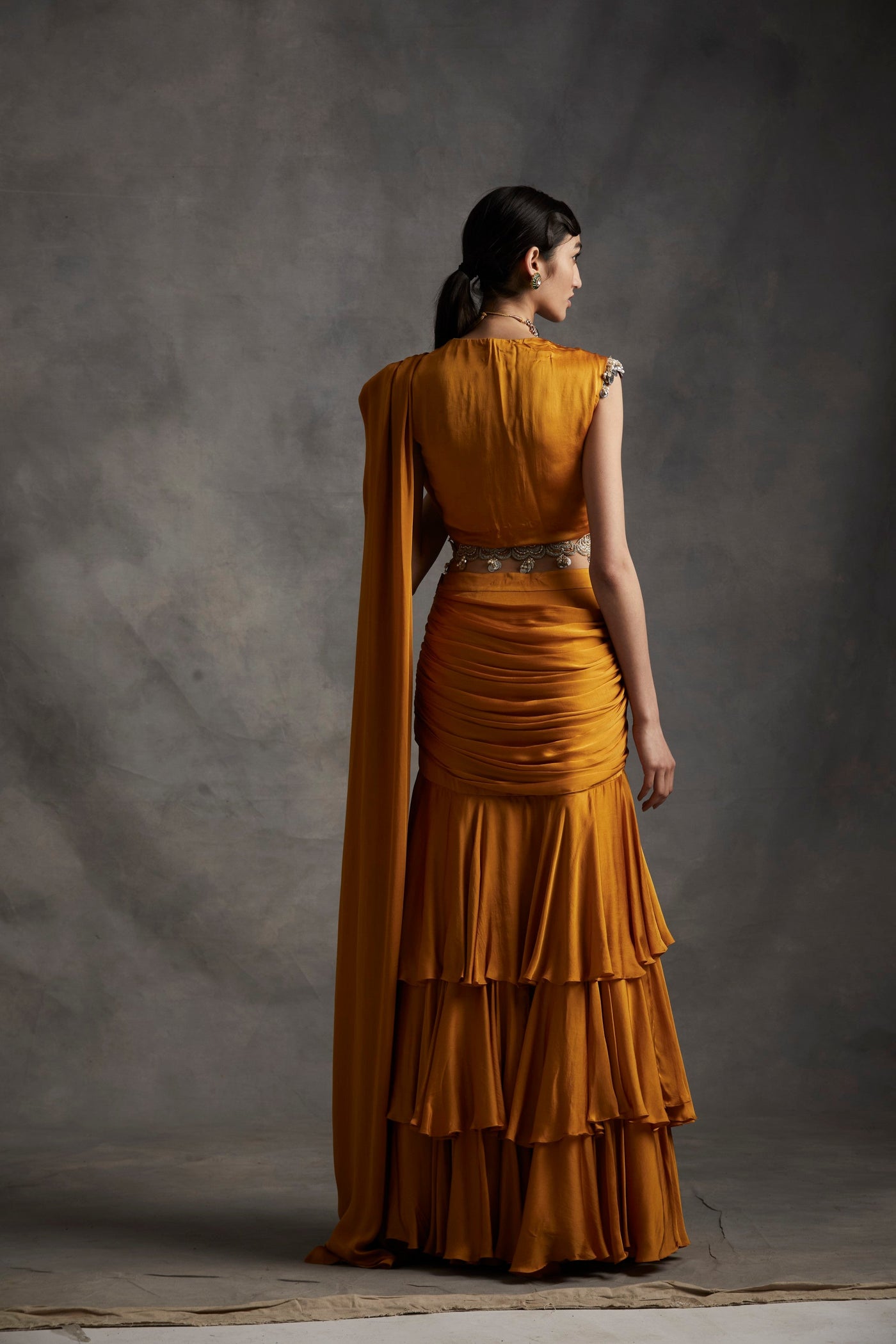 Haldi Belted Layered Saree