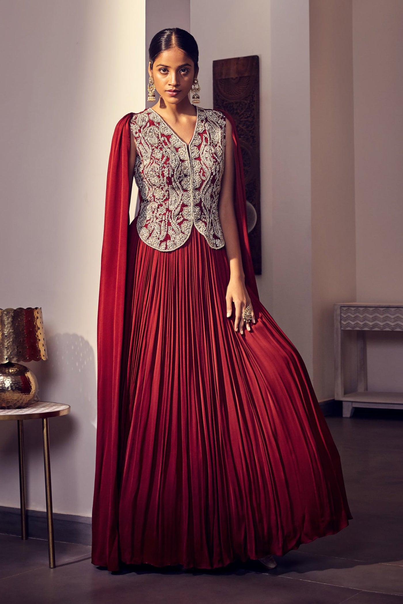 Burgundy Jacket Style Anarkali