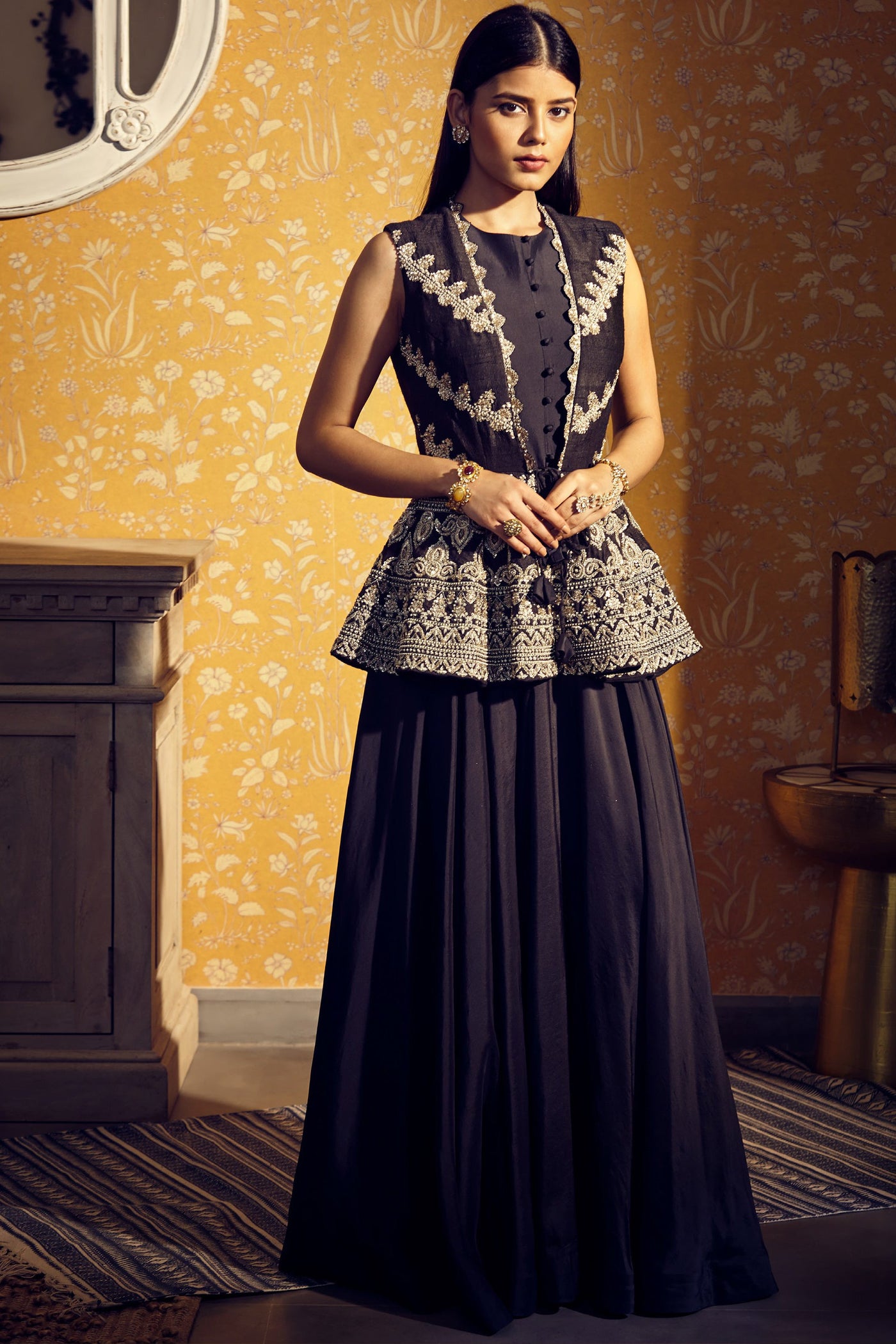 Charcoal Anarkali with an Embroidered Jacket