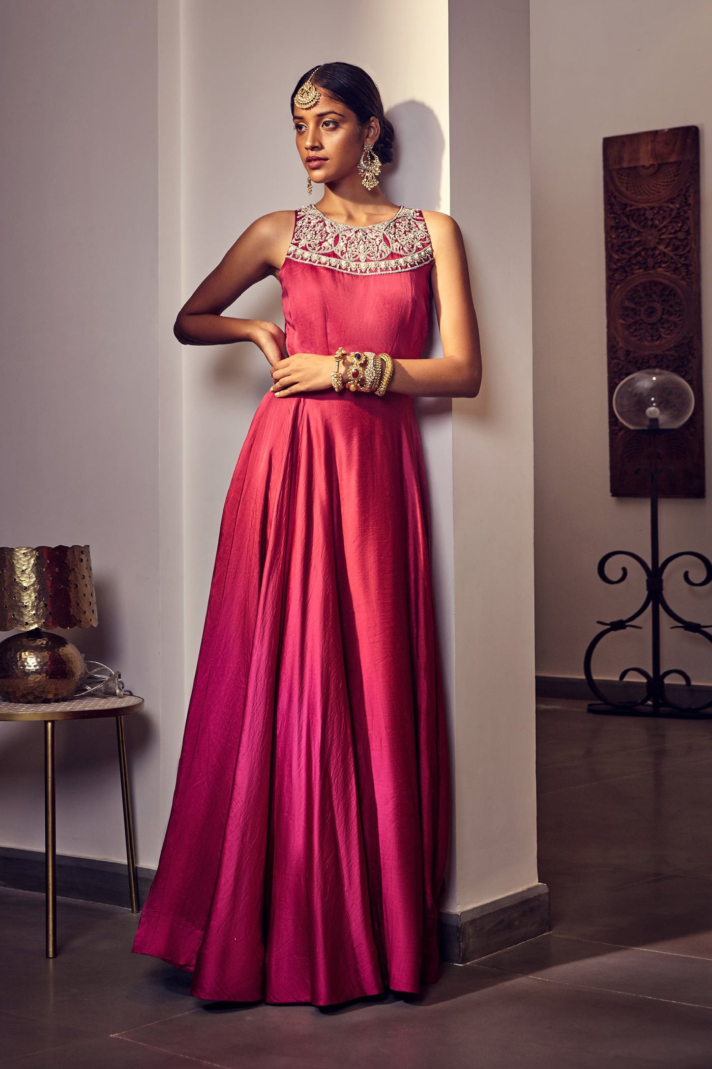 Rose Pink Anarkali with an Ivory Dupatta