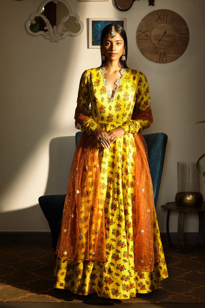 Printed Yellow Anarkali