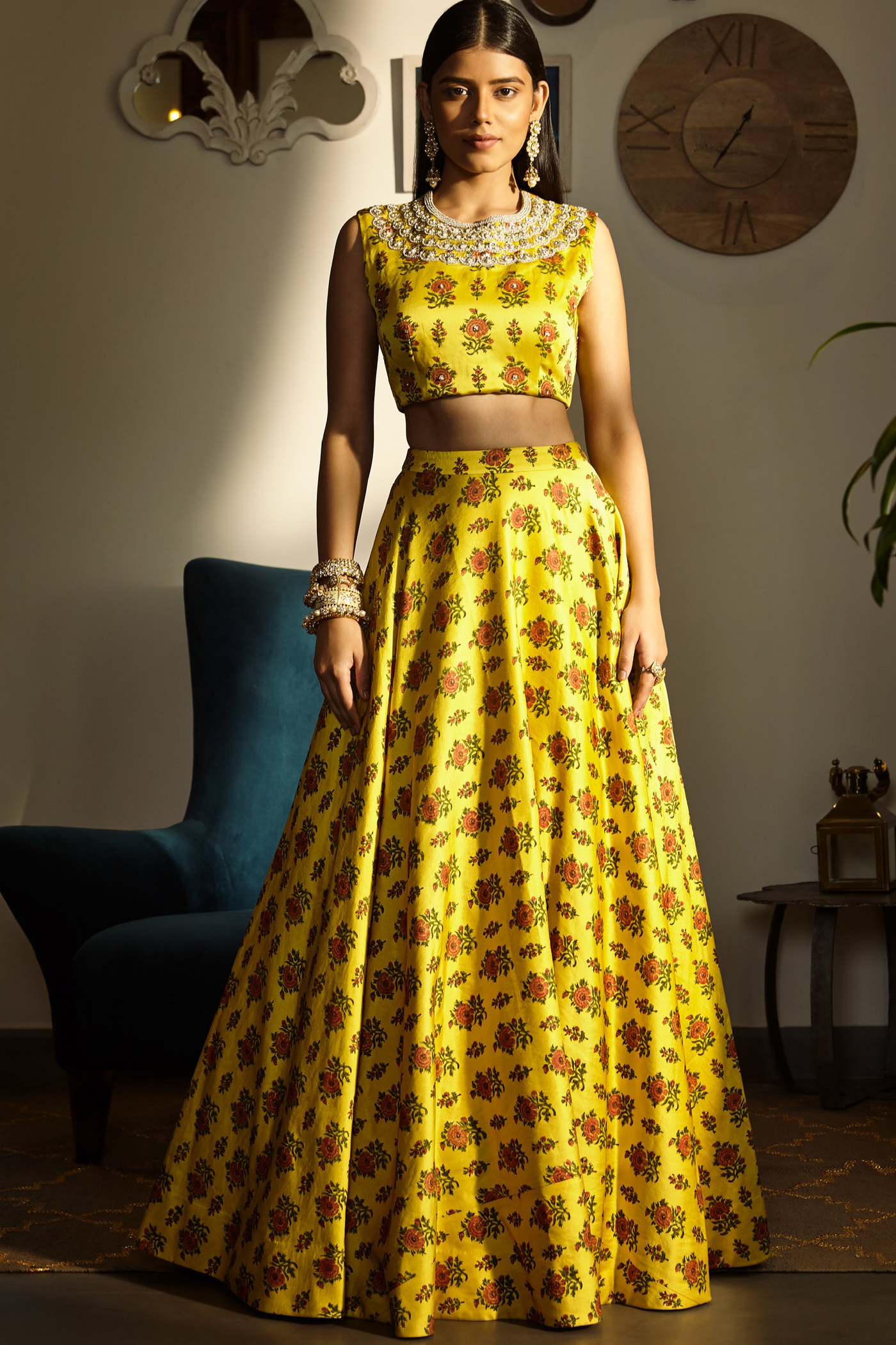 Yellow Printed Lehenga Set